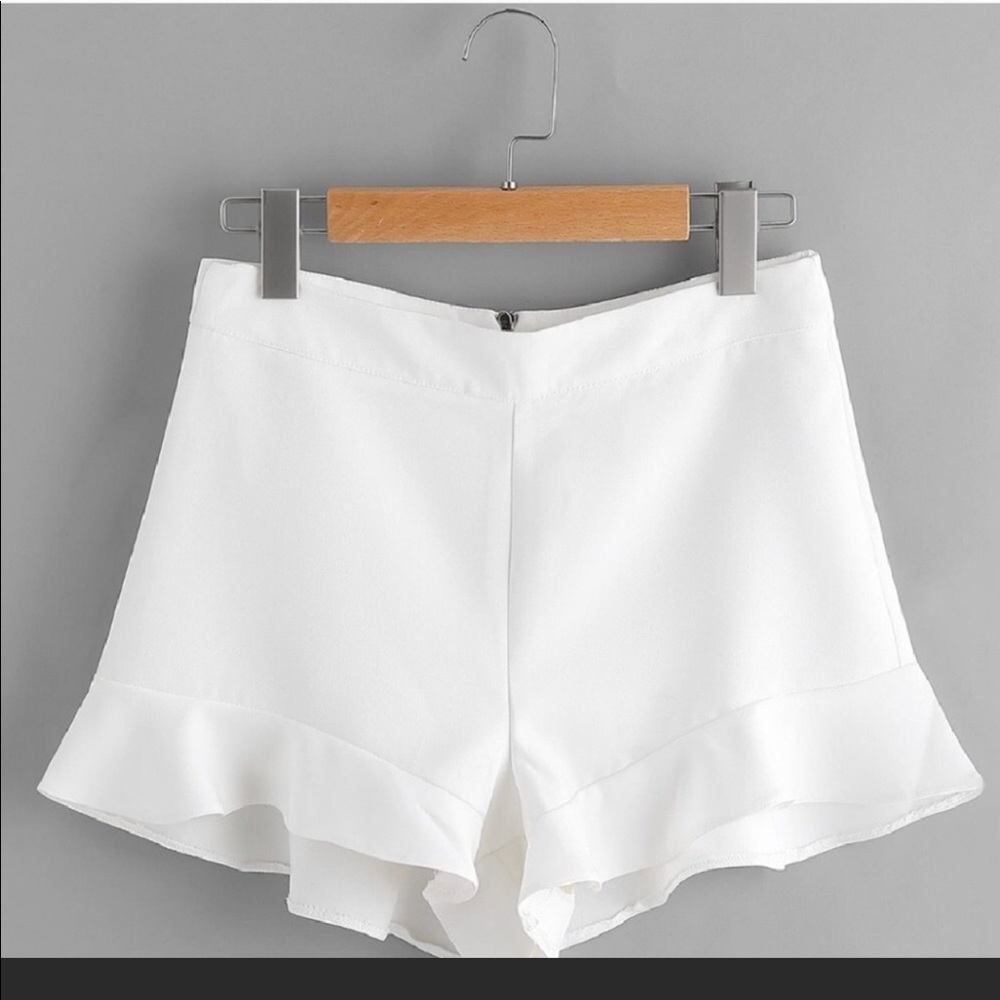 White ruffle shorts